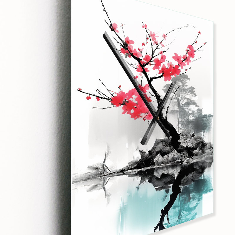Asian Art Sumi Lake I - Asian Wall Clock, 40" H x 30" W x 1" D