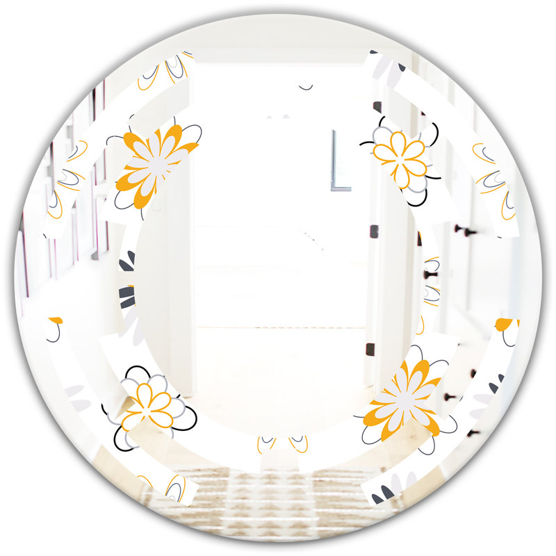 Space Art Deco Pattern Modern & Contemporary Frameless Wall Mirror, 23.6" H x 23.6" W, Space Floral 