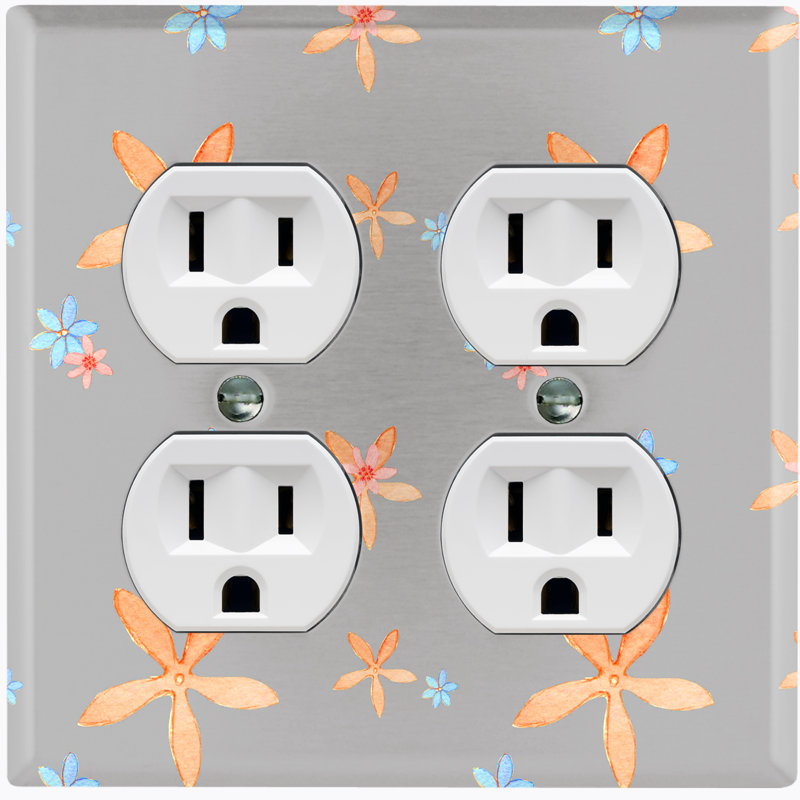 Orange Flower Vintage Gray Patterned 2 - Gang Duplex Outlet Standard Wall Plate