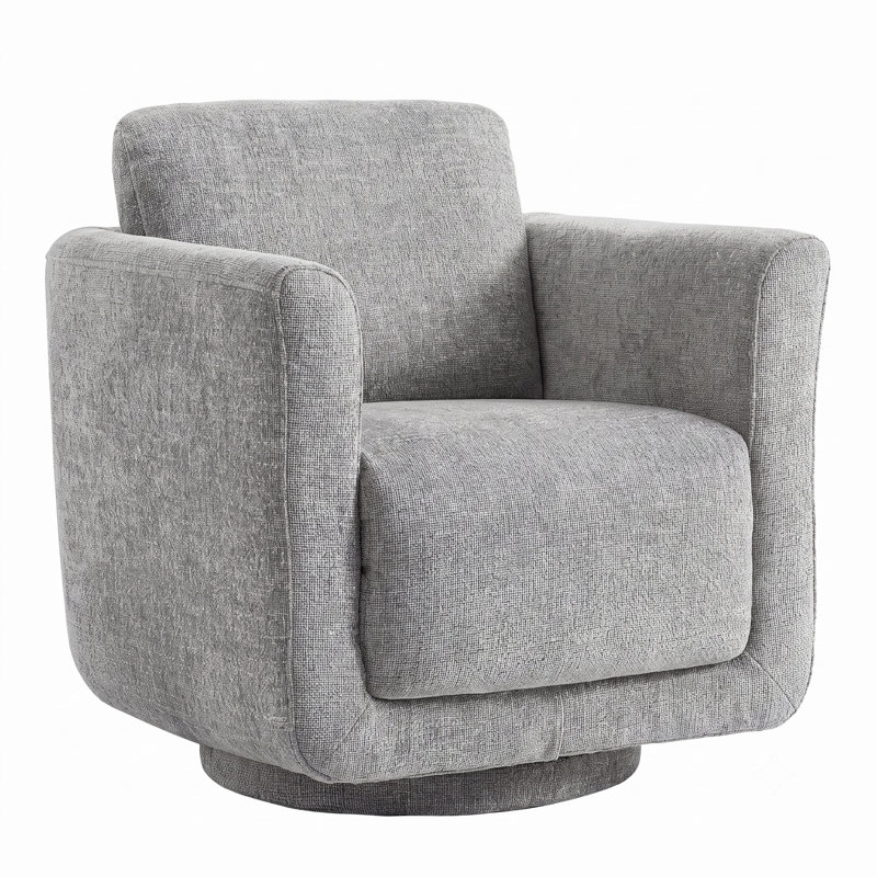 Fauteuil demi-tonneau rembourré et pivotant, Chenille performance gris tourterelle