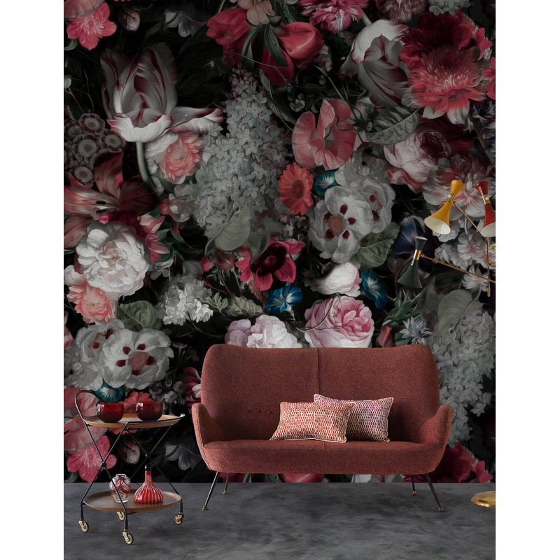 Papier peint floral rouge Draughn, l 150 po x L 98 po