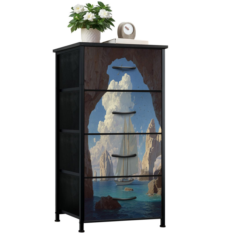Commode pour la chambre à coucher avec 4 tiroirs de rangement qui naviguent dans un voilier passant sous une arche de la mer sous Rocky Skyy