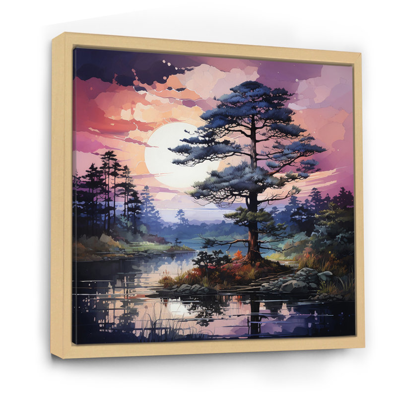 " Pine Tree Majestic Twilight ", 16" H x 16" W x 1" D, Natural Floater Framed