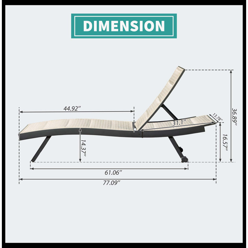 Patio Chaise Lounge Set Of 2, Durable Outdoor Lounge Chairs, Aluminum PVC-coated polyester Pool Loungers With Adjustable Reclining Back For Beach, Poolside & Lawn Sunbathing