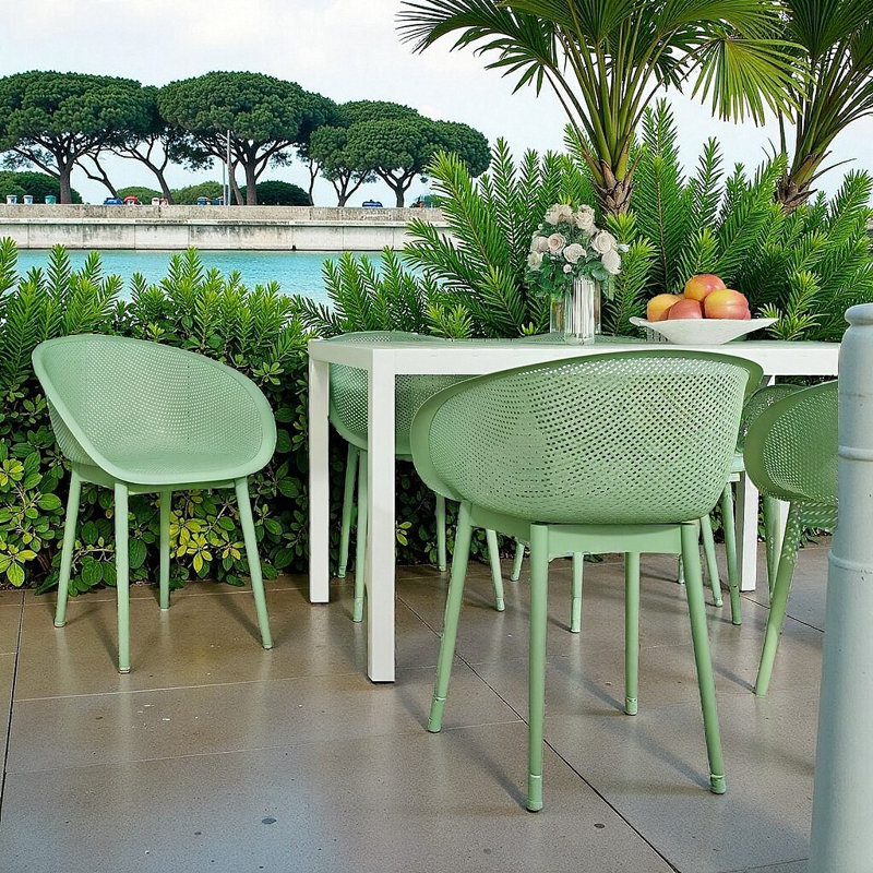 Ensemble de 2 chaises longues modernes en maille PP, Vert