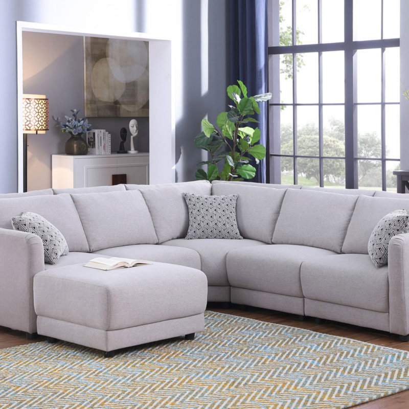 Canapé modulaire en L gris clair de 94,5 po avec repose-pieds et coussins (modulaire)