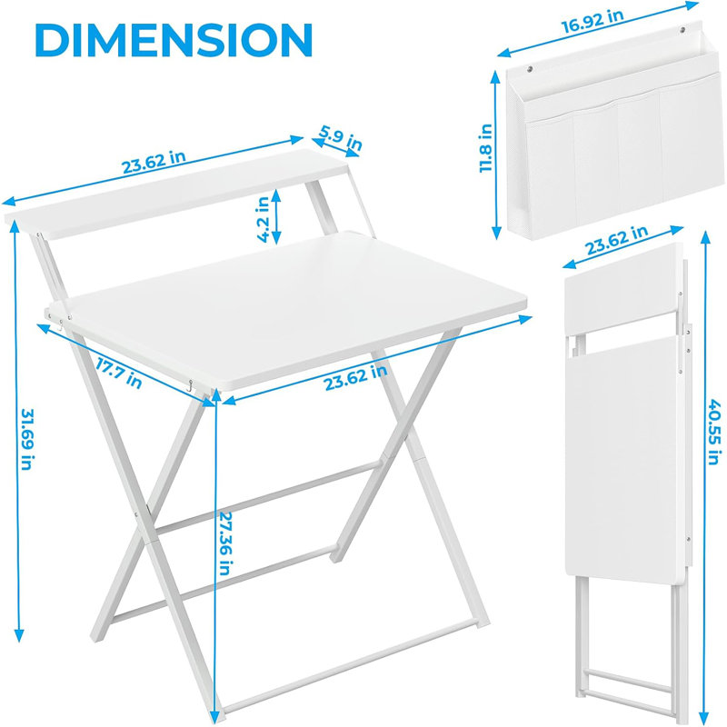 Folding Desk For Small Spaces, 23.6 Inch Foldable Table With Storage Bag, 2-Tier Portable Computer Desk With Monitor Stand For Home Bedroom