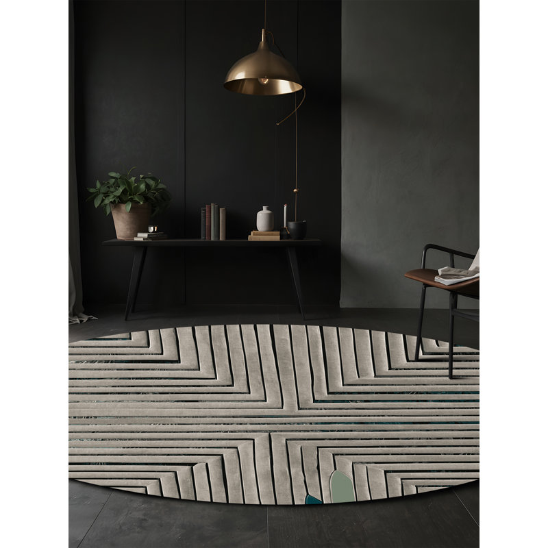 Machine Washable Gray Area Rug GSIX03636, Round 5'