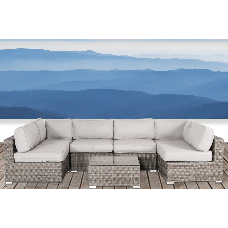Ensemble de conversation pour 4 personnes avec coussins Cristofer | Canapé de patio pratique en osier, Mélange de gris