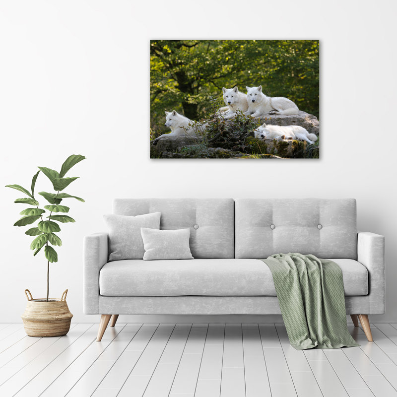 White Wolves Rock - Wrapped Canvas Print
