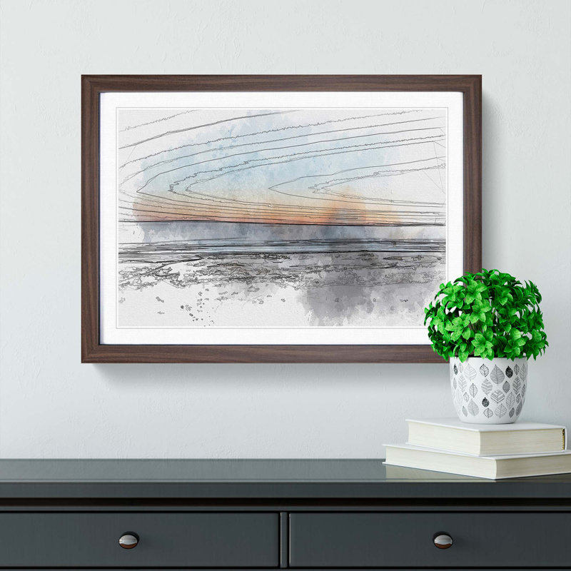 Skyline of Santa Barbara in Abstract - Picture Frame Graphic Art Print, Walnut Framed, 62cm H x 87cm W x 2cm D