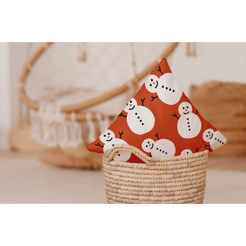 Coussin intérieur / extérieur Dancing Snowmen, H 16 po x l 16 po, Orange