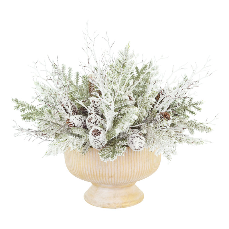 Flocked Evergreen Centerpiece with Pinecones