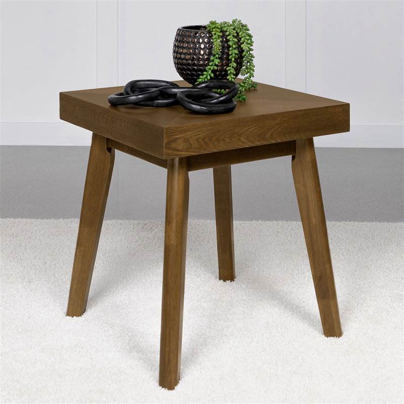Square Wood Side Table, Walnut Brown