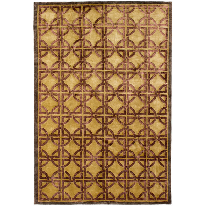 Tapis en laine/soie bourgogne/kaki okean à la main noué la, Rectangle 5 pi 8 po x 8 pi 4 po
