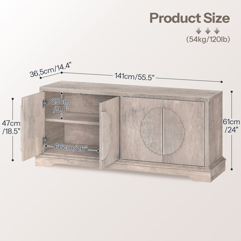 Sideboard Buffet Cabinet With Push-to-open Doors, Storage Cabinet With Adjustable Shelves
