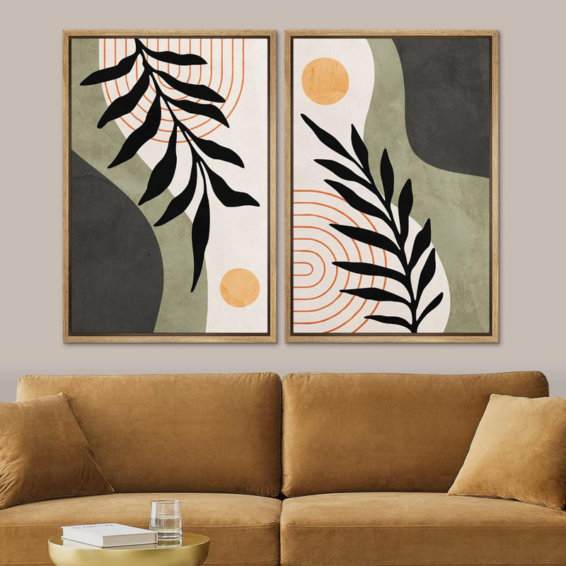 Mid-Century spirale anneau cercle forêt plante formes abstraites Art moderne décoration murale bohème 2 pièces, Naturel