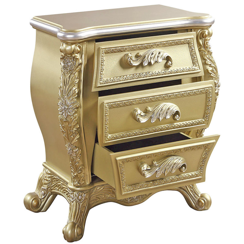 Davis 3-Drawer Cabriole Nightstand, Gold Finish