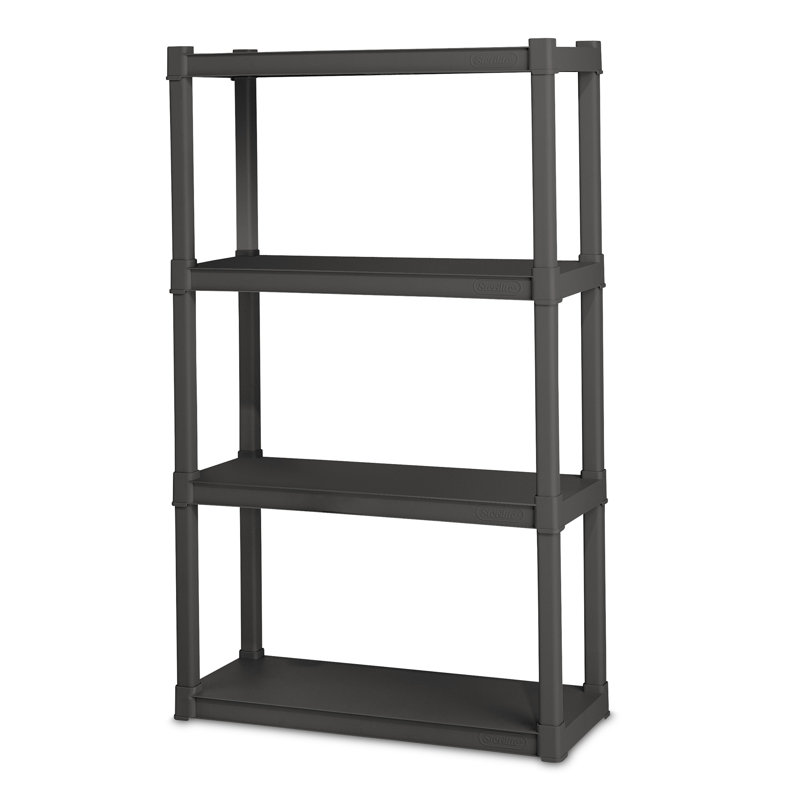Sterilite 4 Shelf Unit Heavy Duty & Easy to Assemble Plastic Storage Unit, Flat Gray
