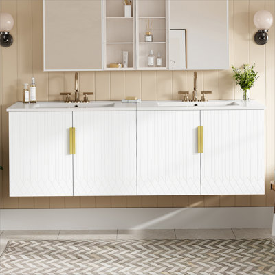 Meuble-lavabo de salle de bain 60 po avec lavabo en céramique 60 po et 3 trous, meuble-lavabo avec 2 portes à fermeture douce