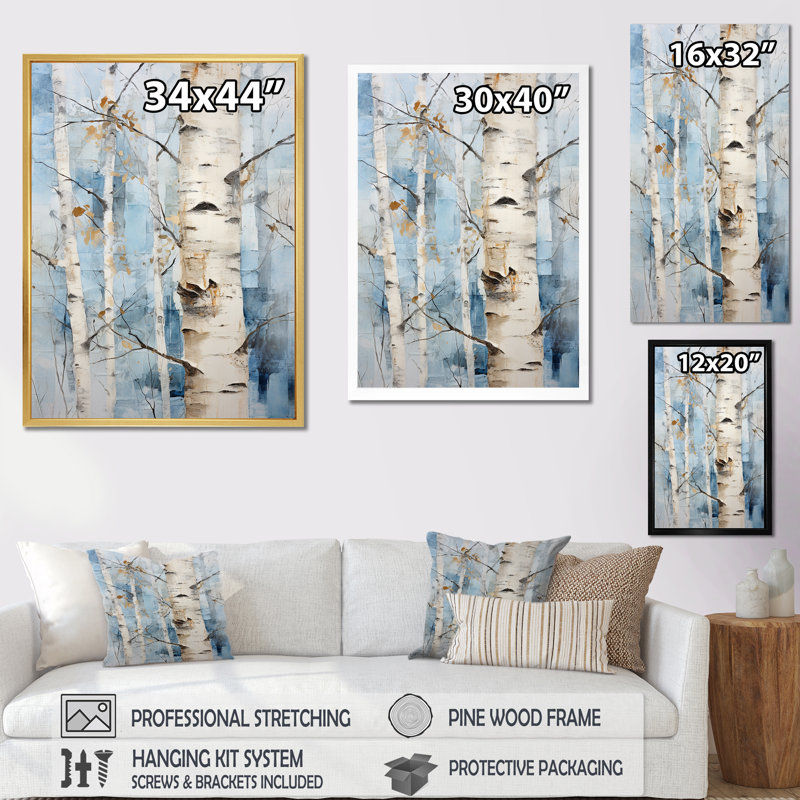 Bouleaux blancs, forêt, paysage d'hiver - arbre, art mural, H 44 po x l 34 po x P 1,5 po, Toile tendue