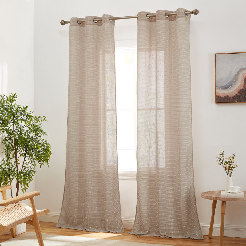Pothos Faux Linen Semi Sheer Light Filtering Grommet Curtains Panels for Bedroom & Living Room, Pair, 37" W x 96" L, Taupe
