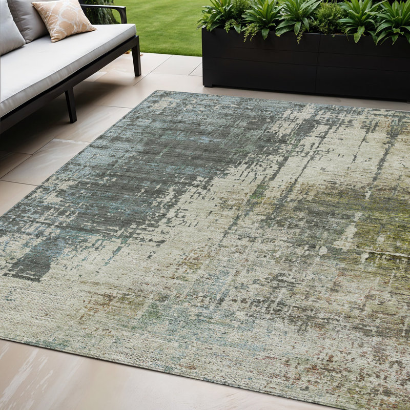 5' X 8' Sage Beige Abstract Washable Indoor Outdoor Area Rug
