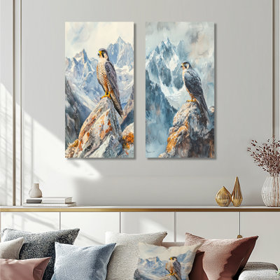 Peregrine Falcon in the Mountains I – Bird Metal Wall Art Print Set of 2