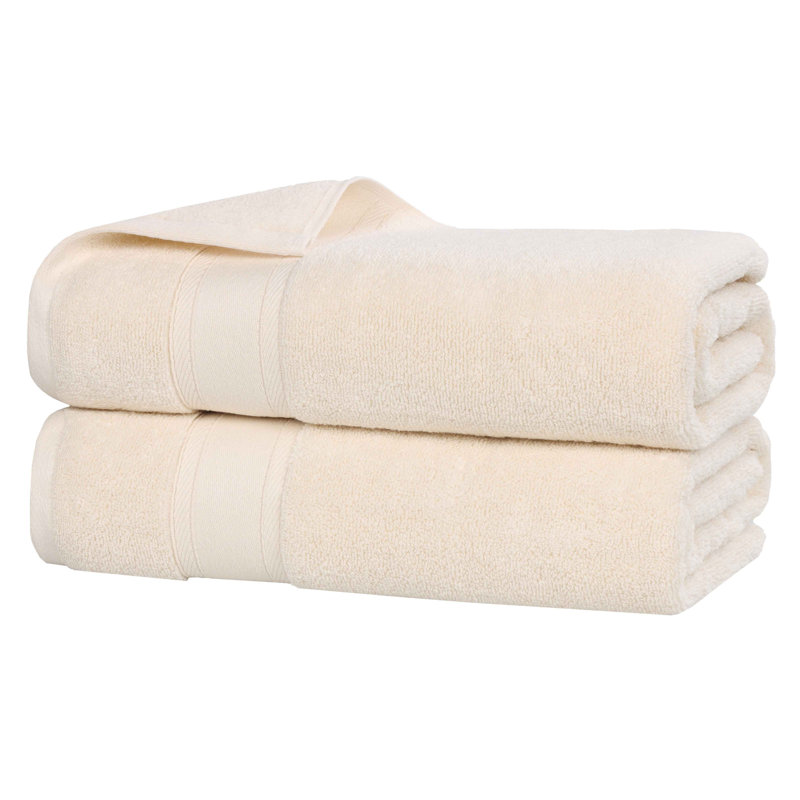 Blue Nile Mills Zero-Twist Cotton Bath Sheet Set With Framed Dobby Border - Quick-Dry, Ivory