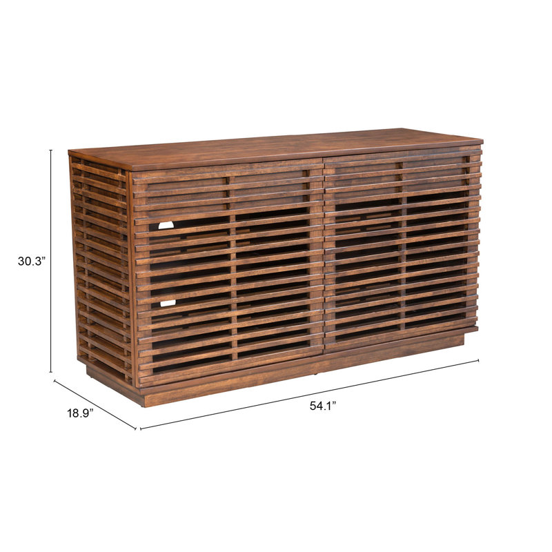 Walnut Medium Wood Slatted Modern Accent Cabinet