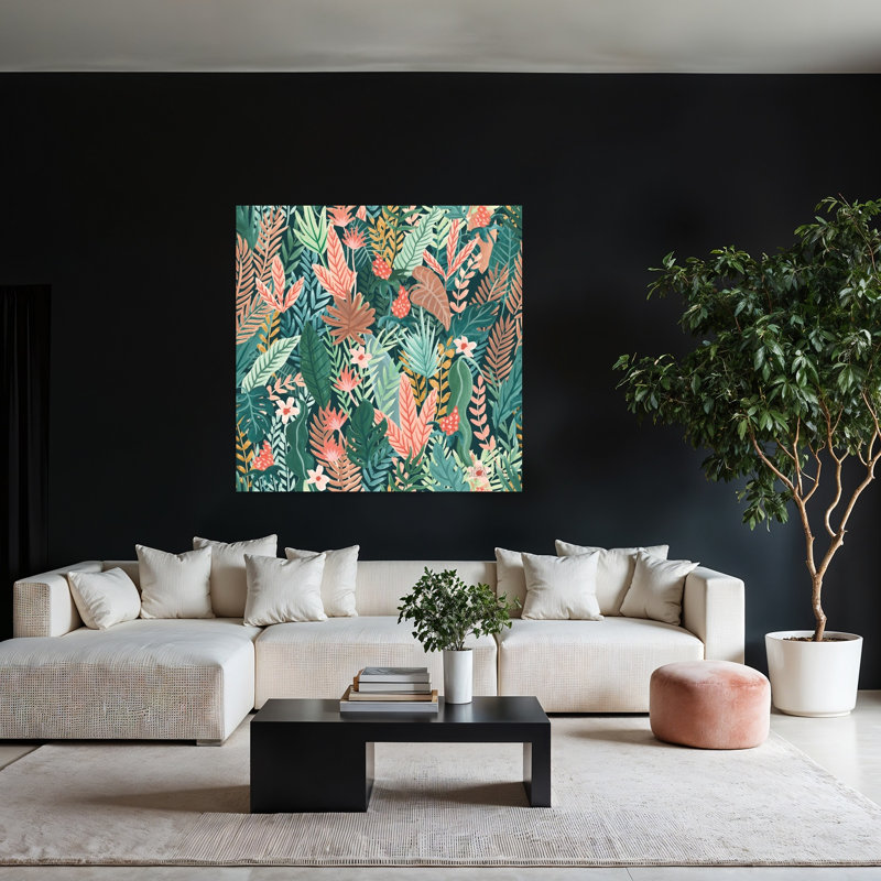 «Jungle Hangout», art abstrait Palm Summer, H 48 po x l 48 po