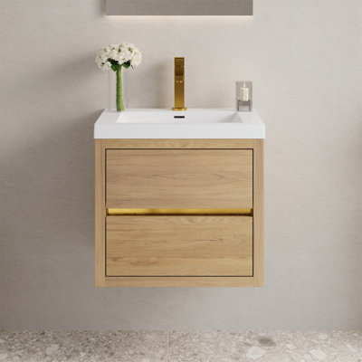 24" Wall-Mounted Bathroom Vanity With Sink, Floating Bathroom Storage Cabinet With Stone Resin Countertop And Soft Close Drawers