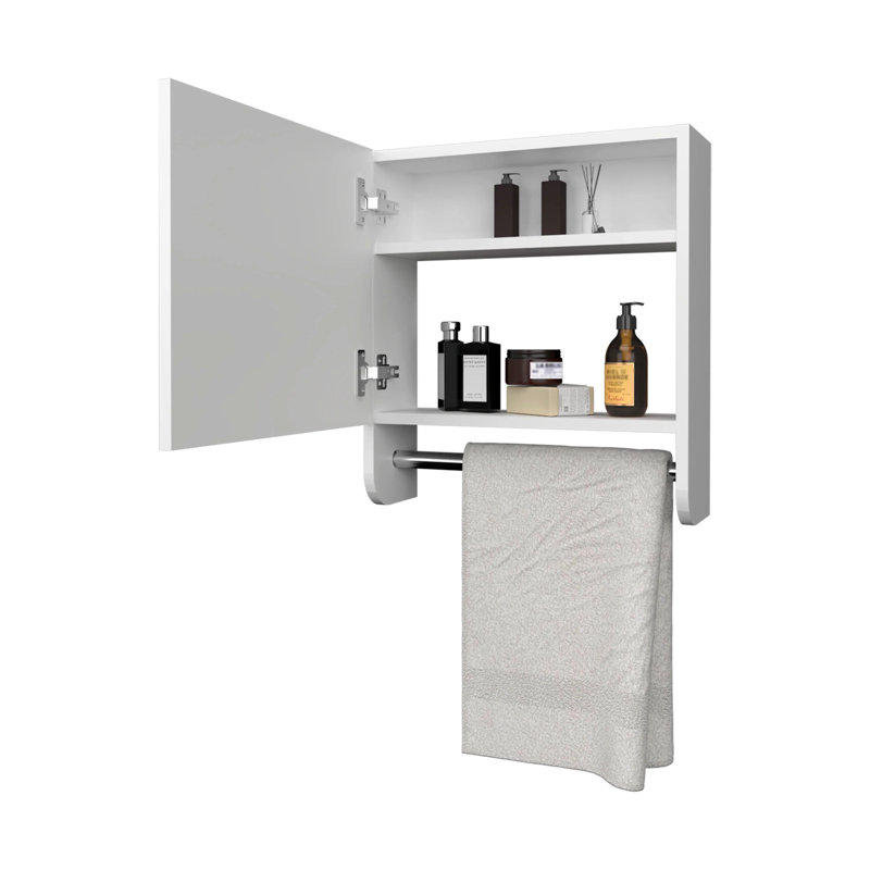 Armoire de salle de bain avec barre à serviettes et miroir inclus - Support mural blanc et moderne