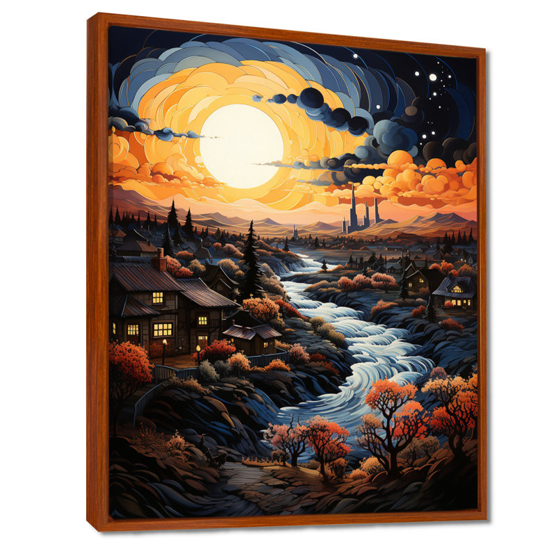 «Van Gogh», reproduction d'art sur toile, «Vangogh Village At Sunset I», H 20 po x l 12 po x P 1 po, Cadre flottant brun