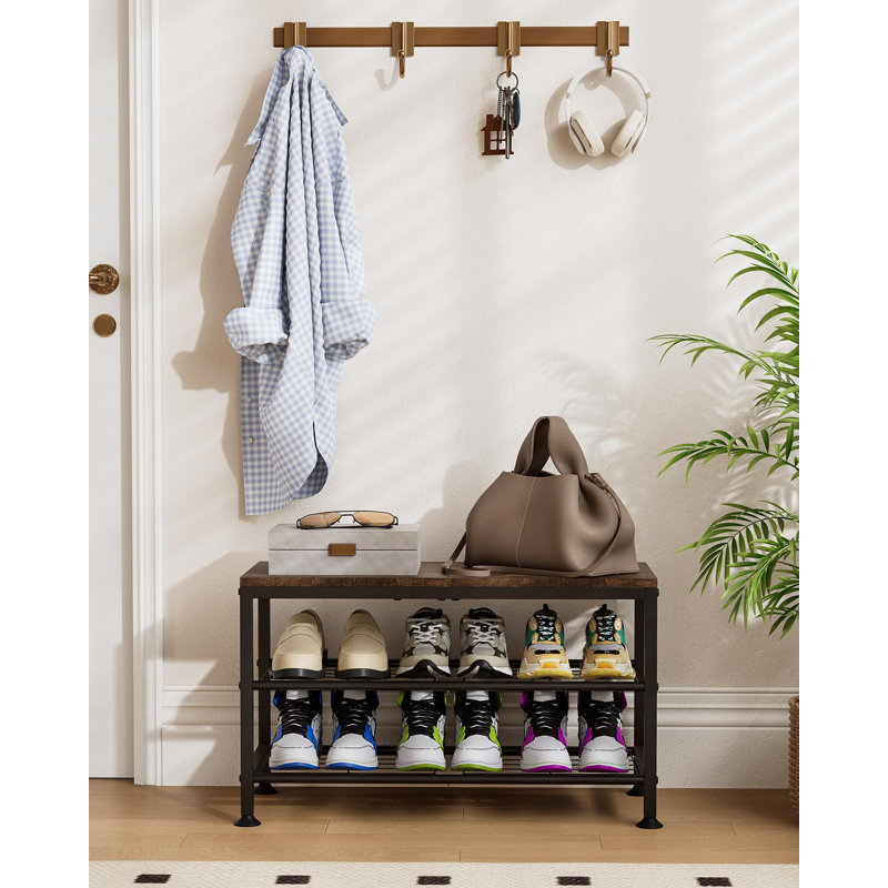 Étagère à chaussures à 3 niveaux pour vestibule, petit rangement pour chaussures peu encombrant avec capacité de 286 lb, étagère à chaussures brune pour le couloir de la porte d'entrée