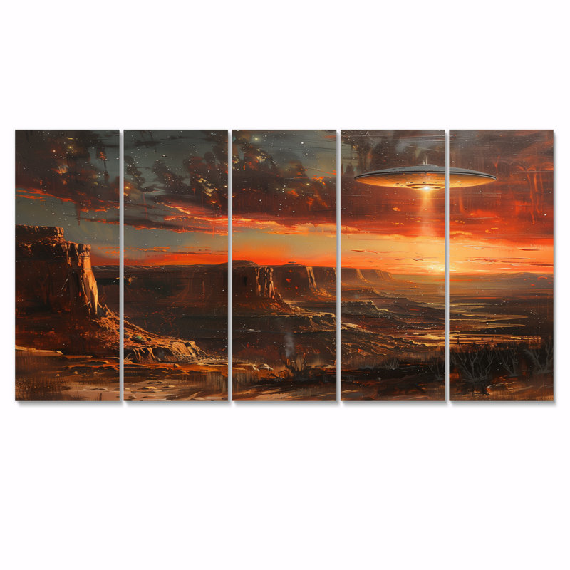 «Brown Alien Landscape Ufos - Ufos», ensemble d'art mural, H 32 po x l 80 po