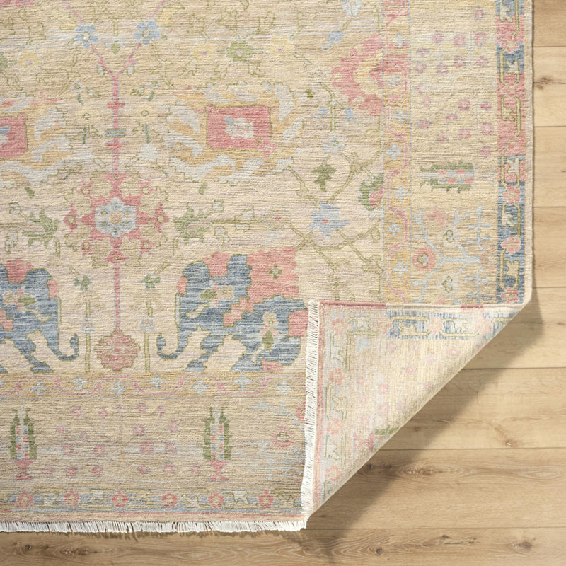 Mashad Hand Knotted Wool Oriental Area Rug in Beige, Rectangle 8' W x 10' L
