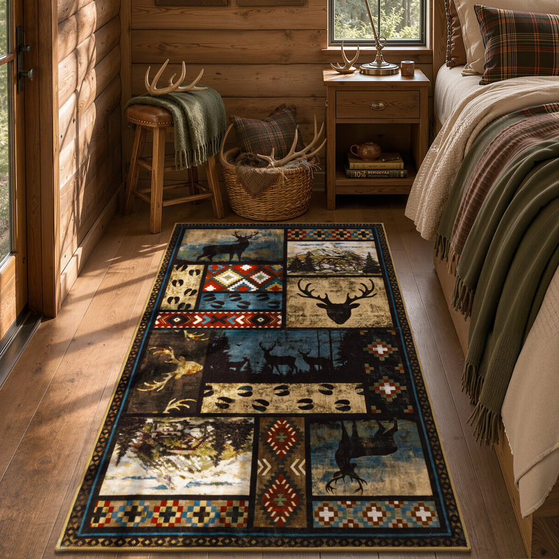 Tapis rustique antidérapant lavable à motif animalier, Rectangle 3' x 5'