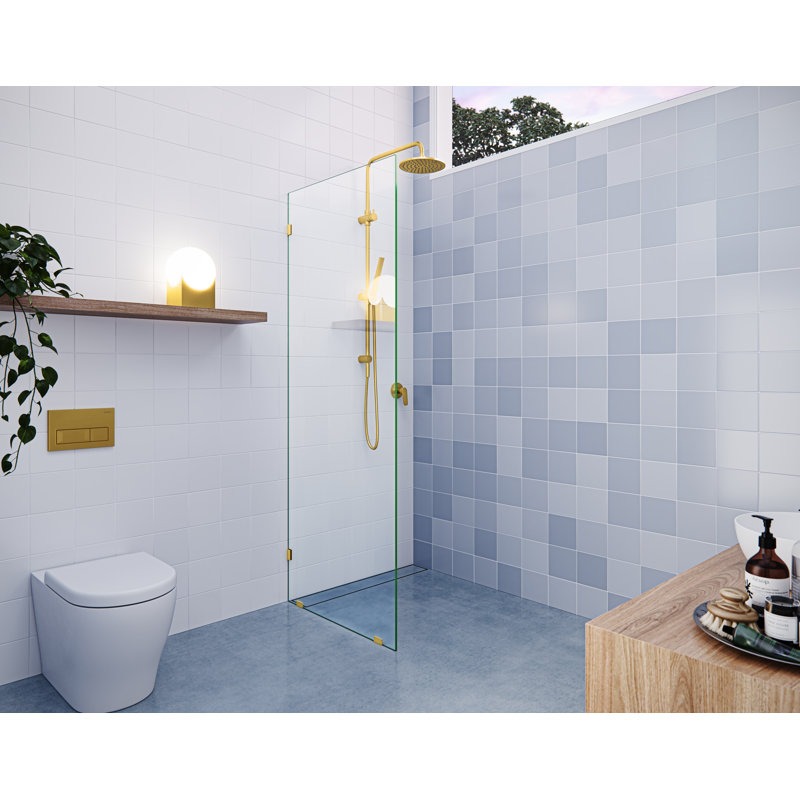 Vela 28 in. x 78 in. Fully Frameless Single Fixed Shower Panel, Satin Brass