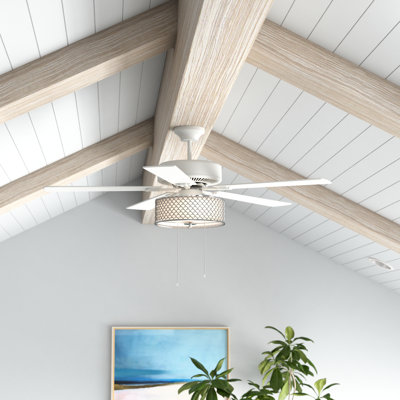 52" Culver 5 - Blade White Coastal Ceiling Fan with Fabric and Metal Drum Shade