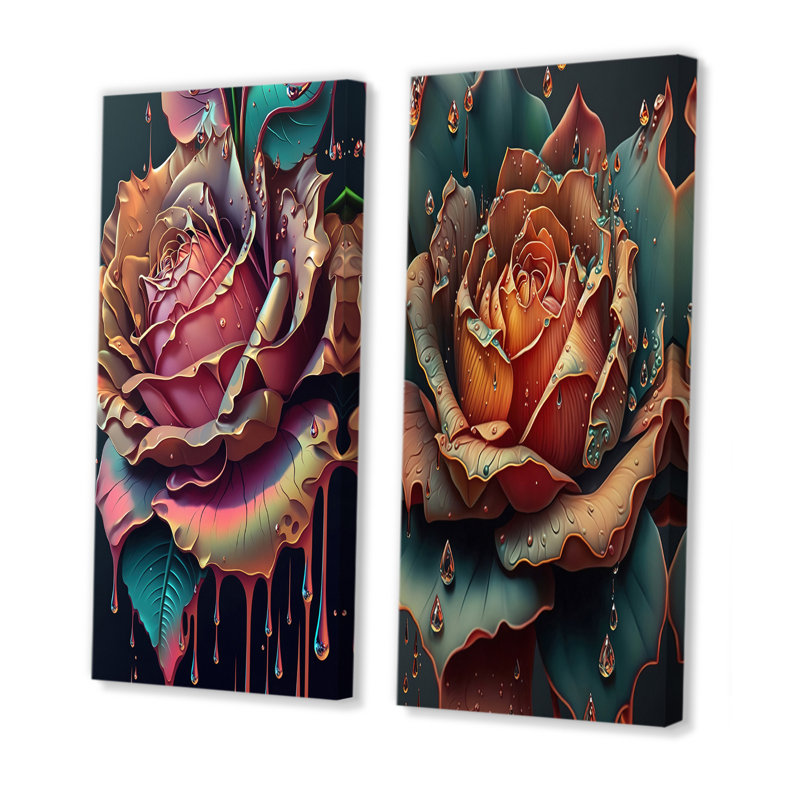 «Modern Blooming Rose», 2 pièces sur toile, Toile tendue, H 32 po x l 32 po