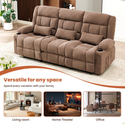 Canapé inclinable manuel 84 po, canapé inclinable 3 places avec poches latérales et porte-gobelets, canapé surdimensionné confortable pour le salon / bureau / cinéma maison