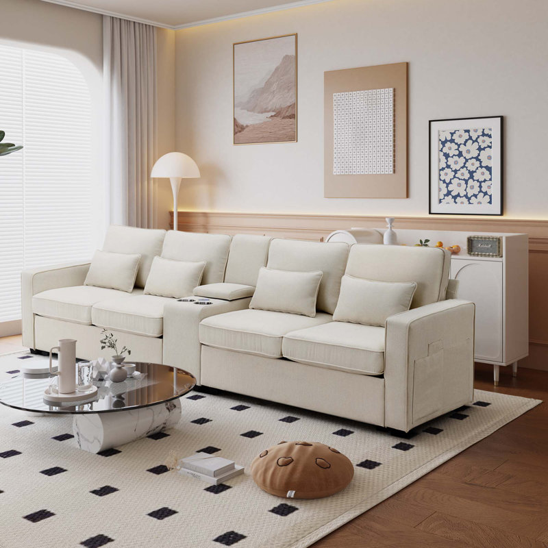 Canapé à accoudoirs carrés 114 po Gokdeniz, 100% polyester beige