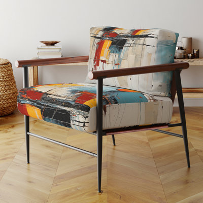 Chaise avec accoudoirs rembourrée en velours Teal Orange Bold Flow Collage