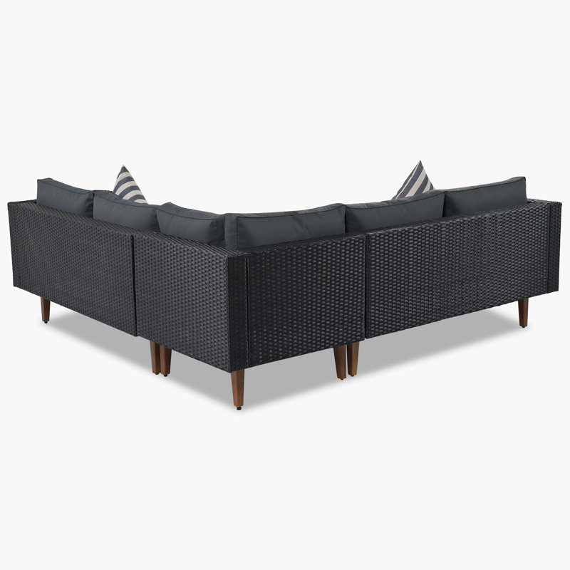 Leisel 81.1'' Wicker Outdoor Patio Sectional Set, Grey, Black