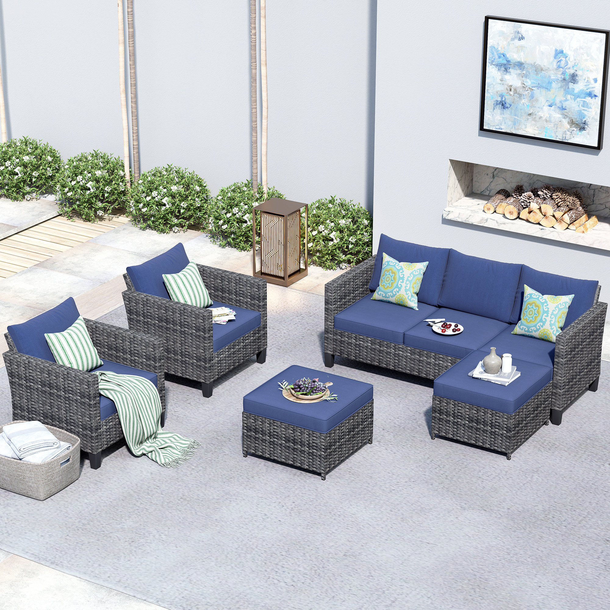 Huang 5 piece rattan sectional seating hot sale