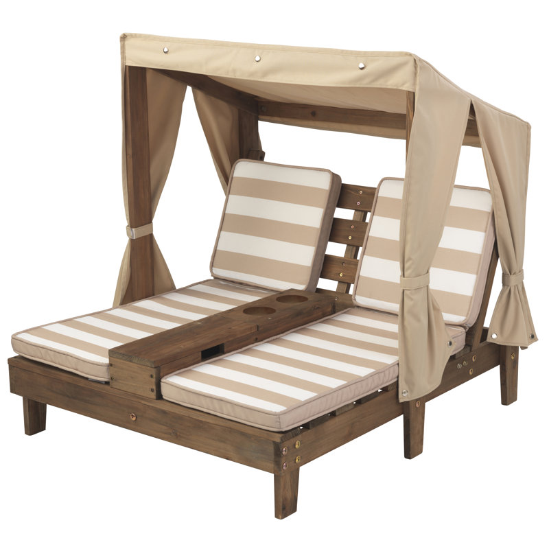 Kids' Wooden Outdoor Double Chaise Lounger with Cup Holders