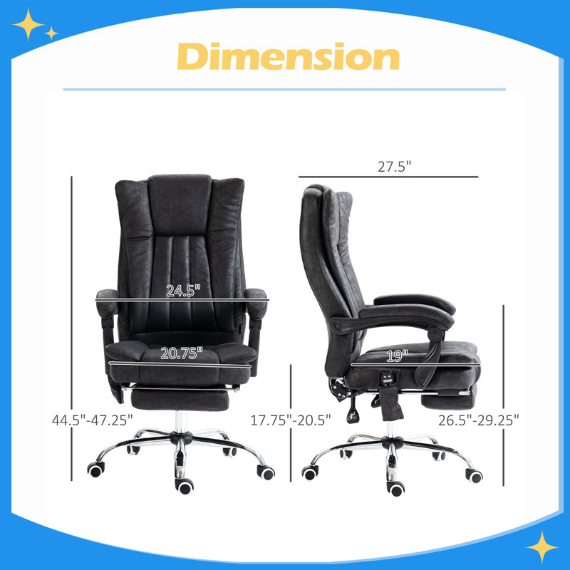 High Back Massage Office Chair, Reclining, Heat, 6 Points, Adjustable Height