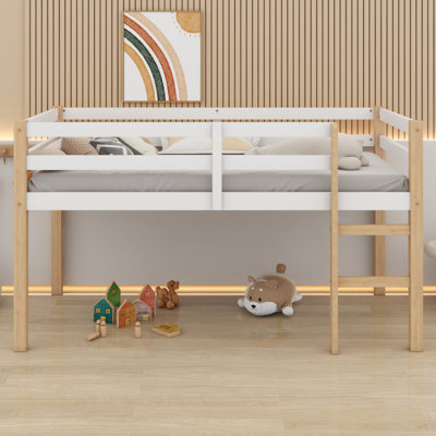 Lit mezzanine en bois robuste avec échelle et support à lattes robuste