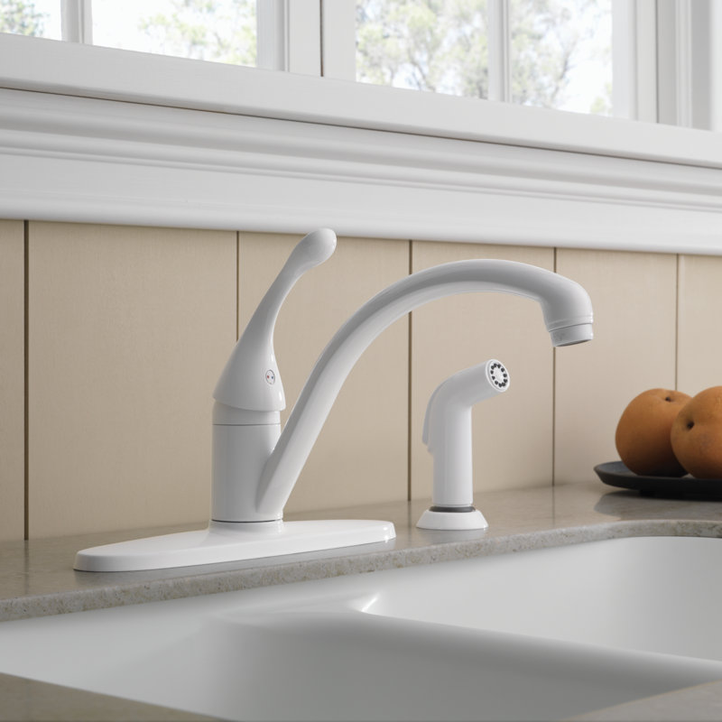 Collins Single-Handle Kitchen Sink Faucet with Side Sprayer, 4-Hole Kitchen Faucet, White